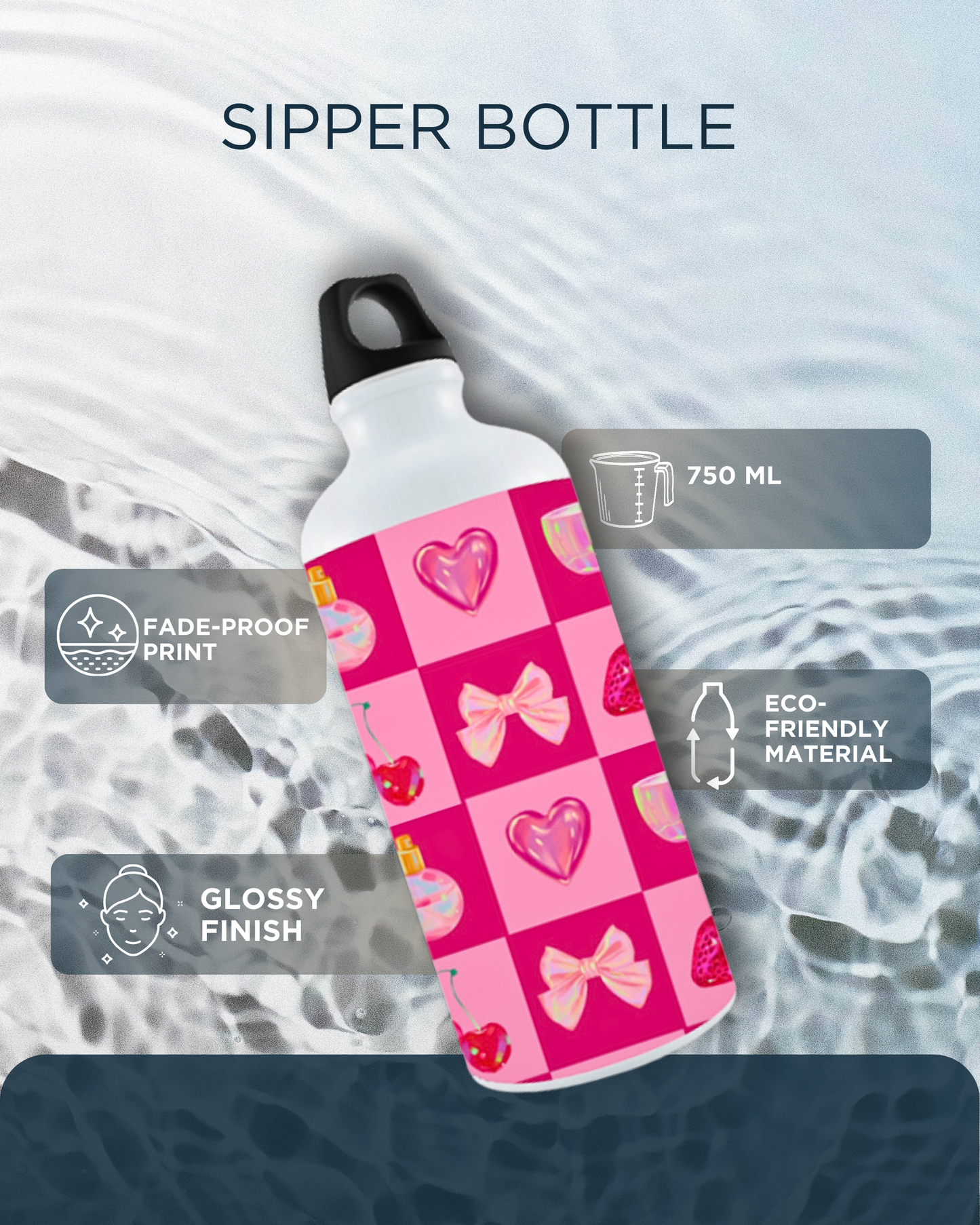 Eden and Seraph Aluminium Sipper Water Bottle With Clip Cap (750 mL)