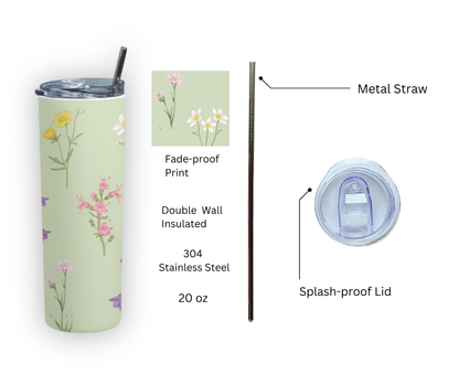 Eden & Seraph Stainless Steel Double Walled Insulated Tumbler with Splash Proof Lid & Metal Straw